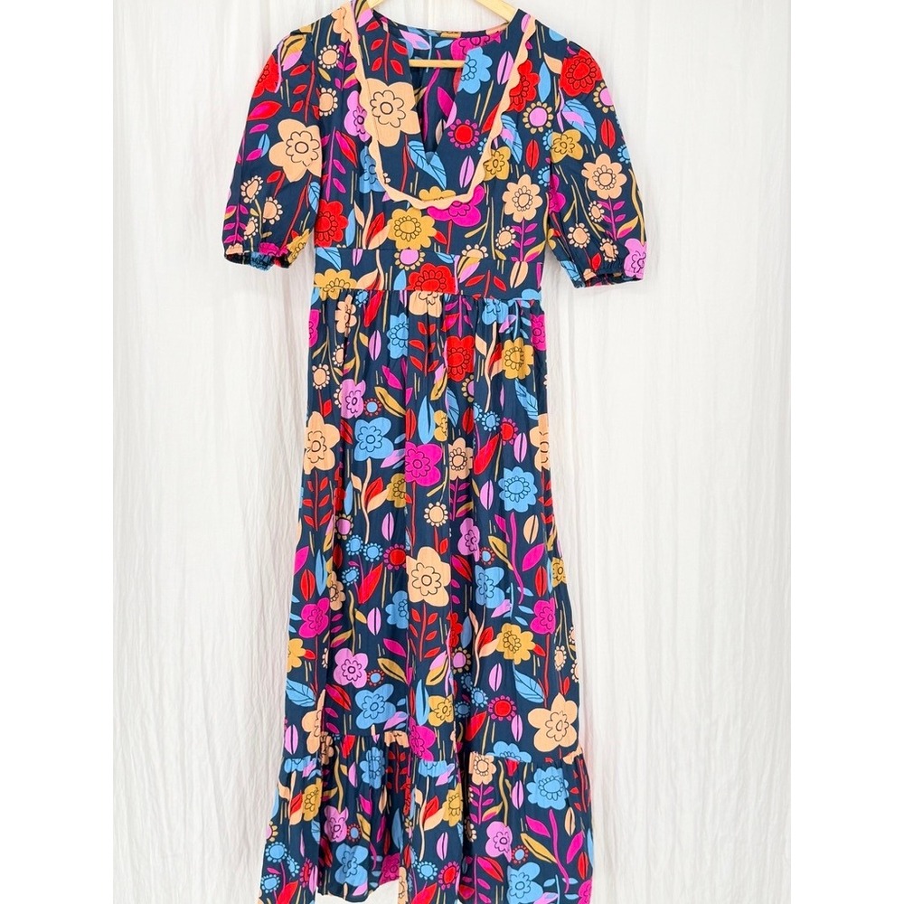 Floral Print Midi Dress Puff Sleeve Smocked Waist Cottagecore Small